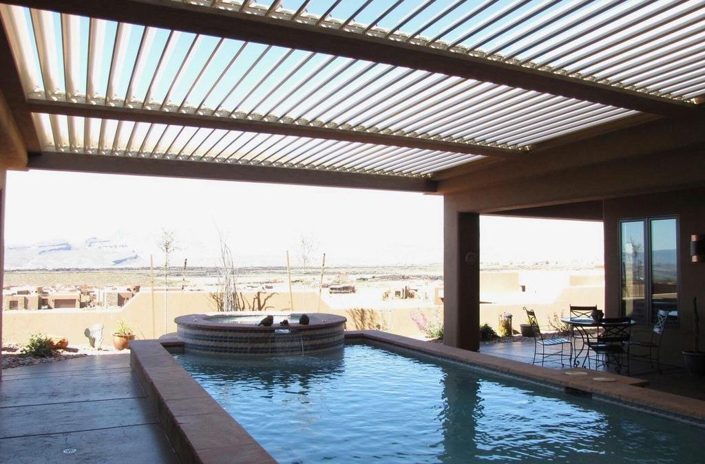 equinox louvered roof covering pool